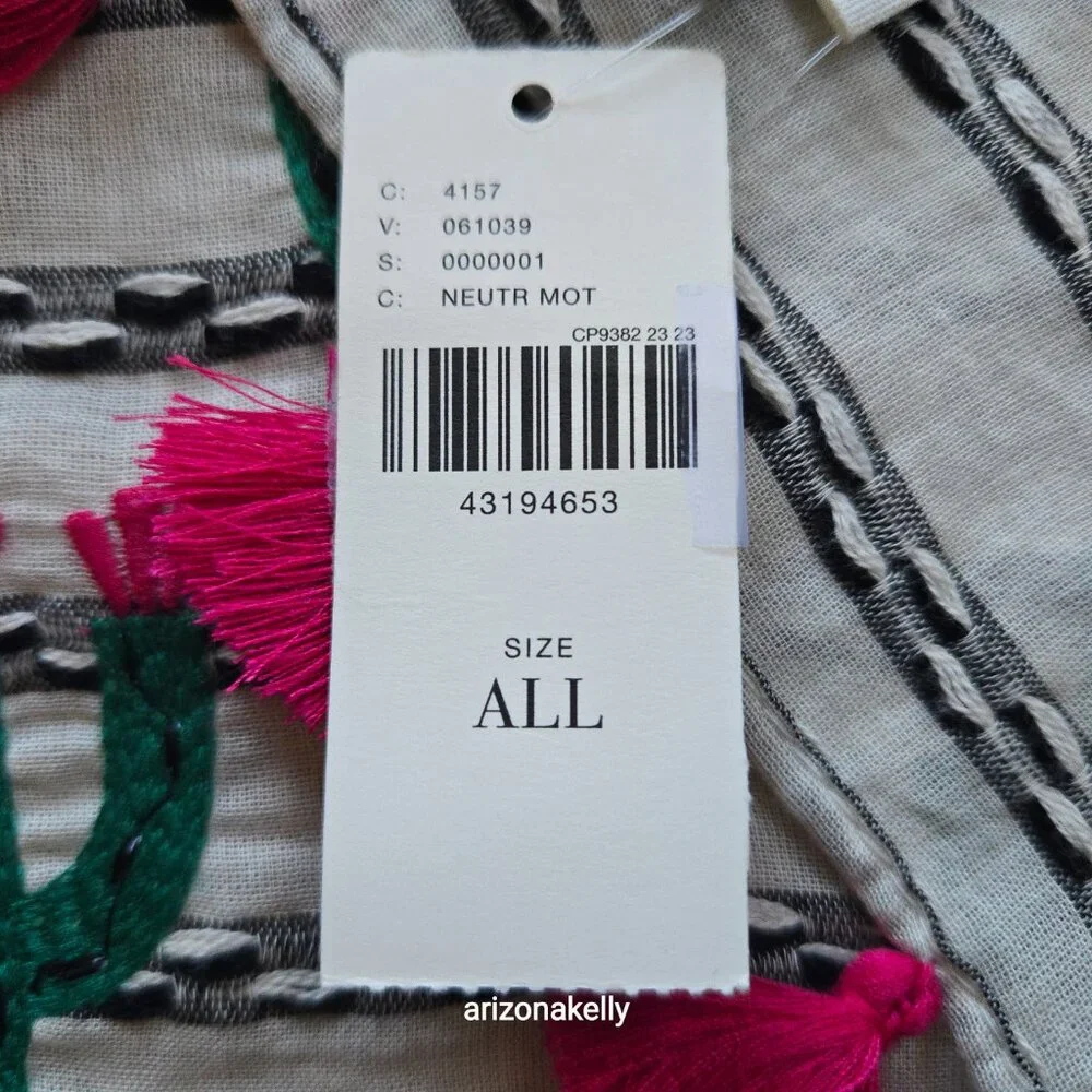NWT RARE Anthropologie Embroidered Cactus Scarf